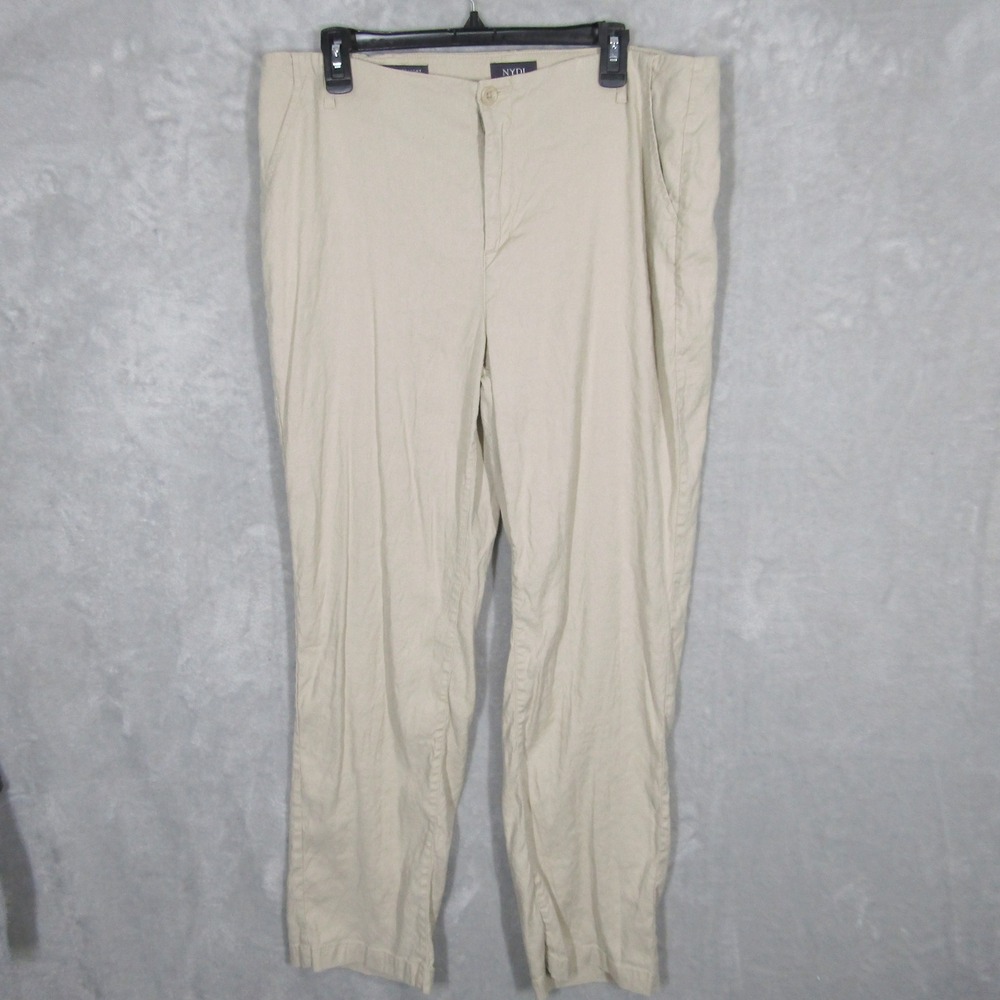 NYDJ Marilyn Straight Leg Women's Pants Size 14 Beige Linen Blend Trousers